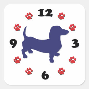 Dachshund Doxie Clock Square Sticker