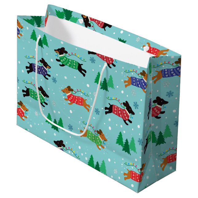 Dachshund Doxie Dog Christmas Holiday Large Gift Bag (Front Angled)