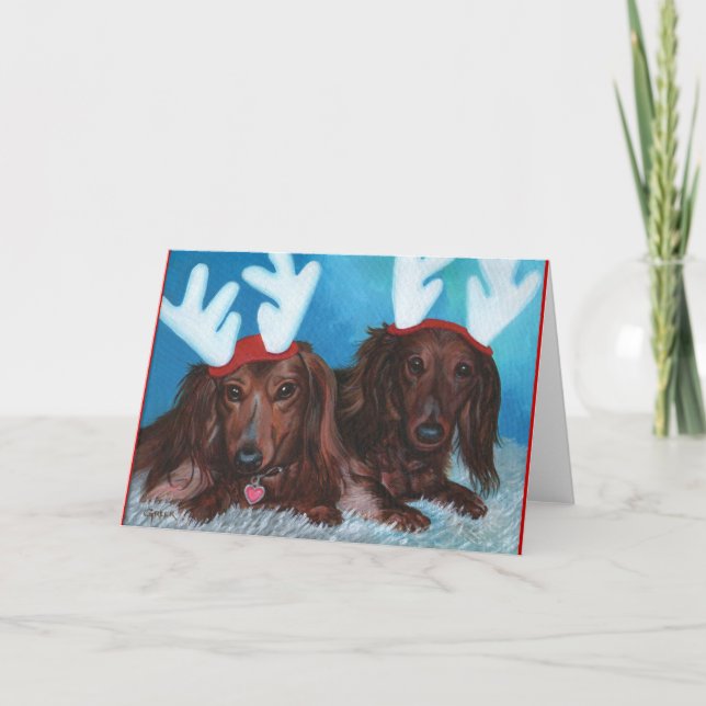 Dachshund Doxie Pair Christmas Card (Front)