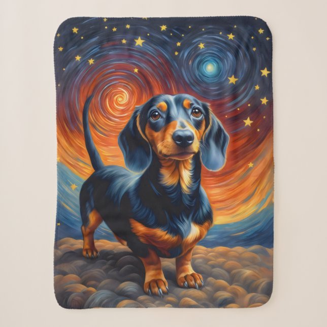 Dachshund Doxie Weiner Dog Artsy Sherpa Blanket (Front)
