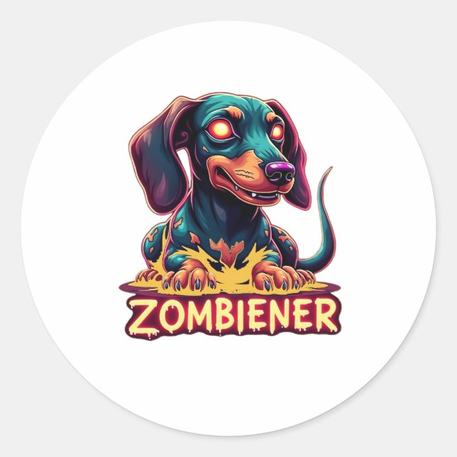 Dachshund Doxie Wiener Sausage Zombie Dog Hallowee Classic Round Sticker (Front)