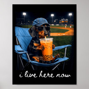 Dachshund drink iced coffee baseball field live poster