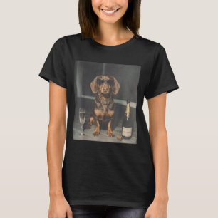 Dachshund Drinking Champagne Funny Dog Meme T-Shirt
