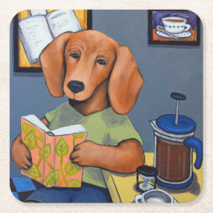 Dachshund Drinking Coffee coaster