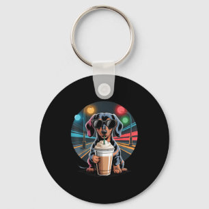 Dachshund drinking iced coffee animal dog meme keychain