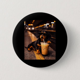 Dachshund Drinking Iced Coffee Funny Animal Meme 2 Inch Round Button