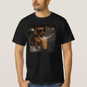 Dachshund Drinking Iced Coffee Funny Dog Meme T-Shirt