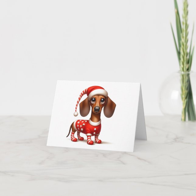 DACHSHUND ELF CHRISTMAS CARD (Front)