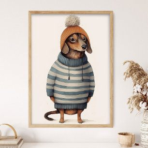 Dachshund en humeur hivernale, décoration de chien