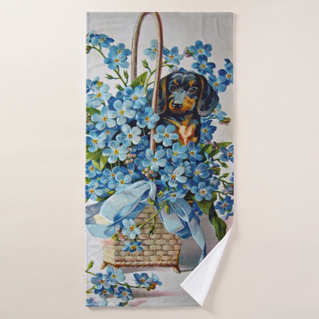 Dachshund et Forget-Me-Nots (Serviette de bain)