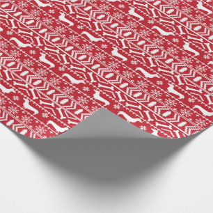 Dachshund Fair Isle Christmas Red and White  Wrapping Paper