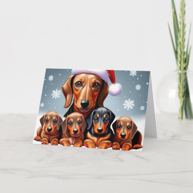 Dachshund Family Christmas Greeting Card (Front)