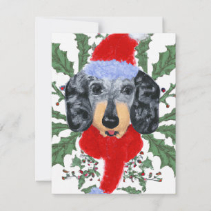 Dachshund festif dans une carte de Noël Wreath