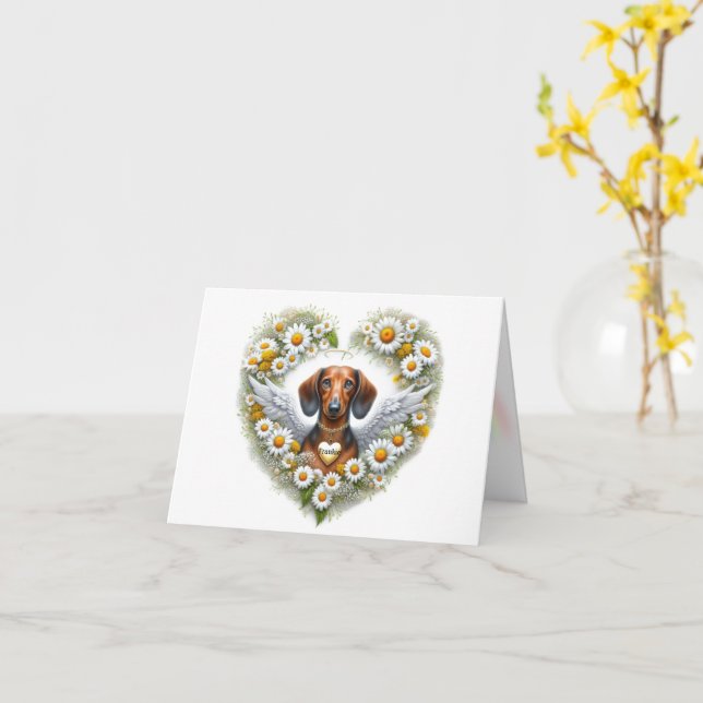 DACHSHUND FLORAL CUSTOMIZED SYMPATHY HEART CARD (Yellow Flower)