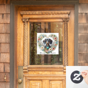 Dachshund Floral Heart Window Cling