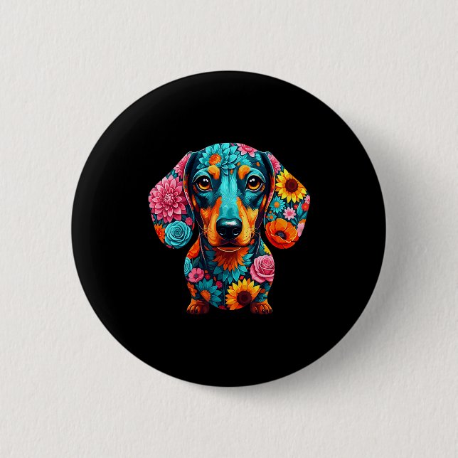 Dachshund Flower Funny Dog  2 Inch Round Button (Front)