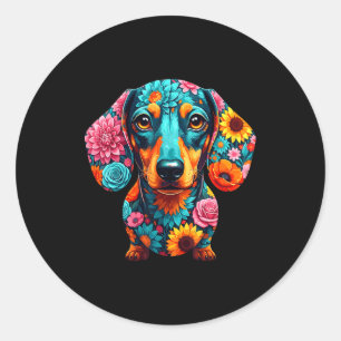 Dachshund Flower Funny Dog  Classic Round Sticker