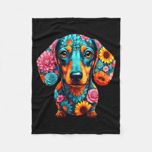 Dachshund Flower Funny Dog  Fleece Blanket