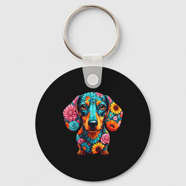 Dachshund Flower Funny Dog  Keychain (Front)
