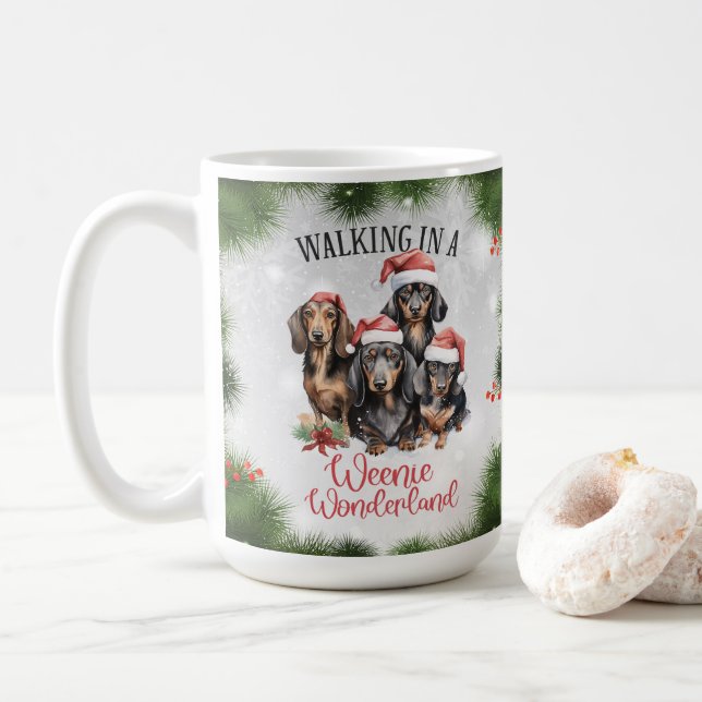 Dachshund Funny Christmas Chien café Mug (Avec donut)