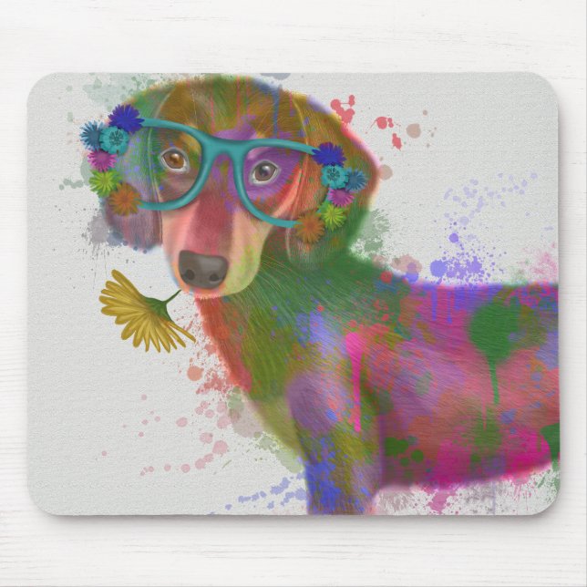Dachshund & Glasses Rainbow Splash Mouse Pad (Front)