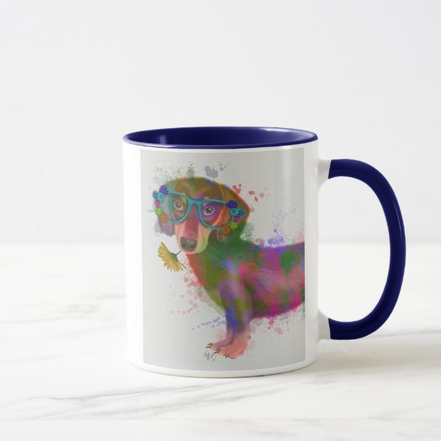 Dachshund & Glasses Rainbow Splash Mug (Right)