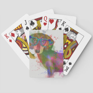 Dachshund & Glasses Rainbow Splash Playing Cards