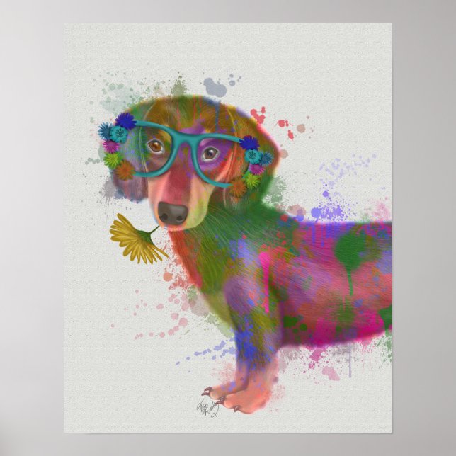 Dachshund & Glasses Rainbow Splash Poster (Front)