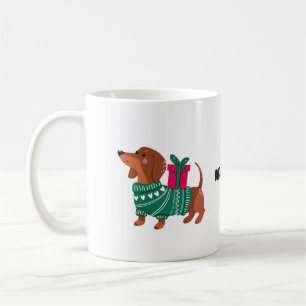 Dachshund green jumper sausage dog lover coffee mug