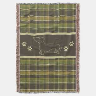 Dachshund Green Plaid Throw Blanket