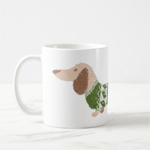 Dachshund Green Ugly Christmas Sweater Pattern Coffee Mug