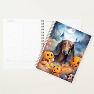 Dachshund Halloween avec citrouilles effrayant