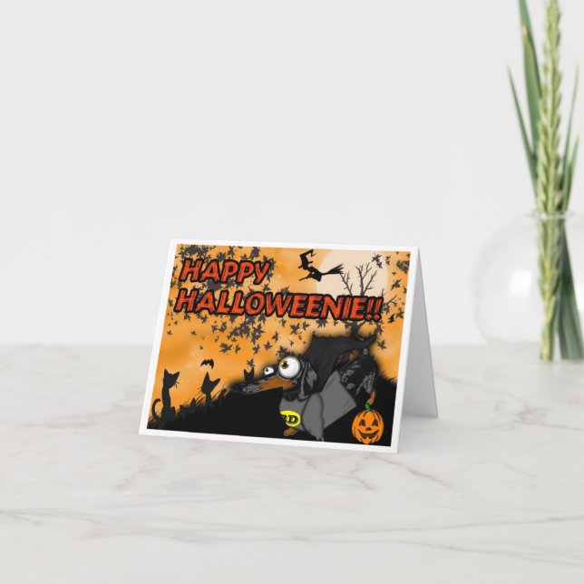 Dachshund Halloween Card Batdog and Superdog (Front)