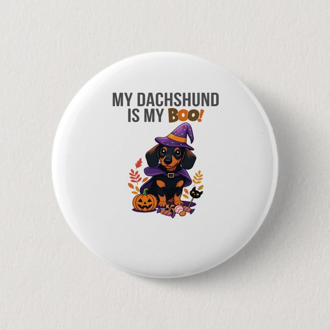 Dachshund Halloween Costume  My Dachshund is My Bo 2 Inch Round Button (Front)