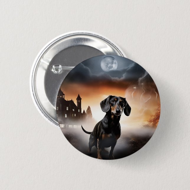 Dachshund Halloween Scary 2 Inch Round Button (Front & Back)