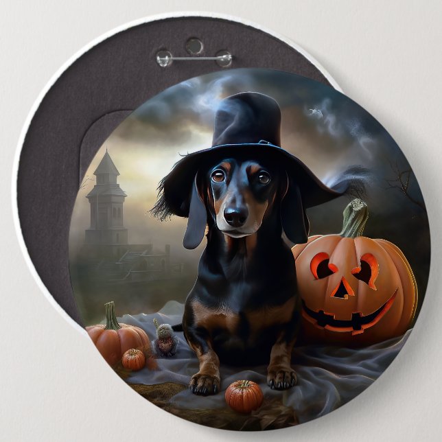 Dachshund Halloween Scary 6 Inch Round Button (Front & Back)