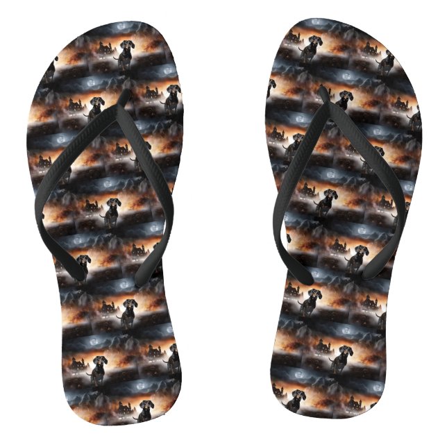 Dachshund Halloween Scary Flip Flops (Footbed)