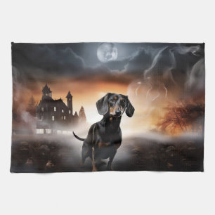 Dachshund Halloween Scary Kitchen Towel