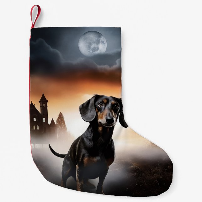 Dachshund Halloween Scary Small Christmas Stocking (Front)