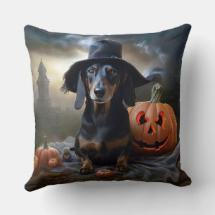 Dachshund Halloween Scary Throw Pillow