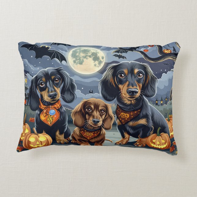 Dachshund Halloween Spooky  Accent Pillow (Back)