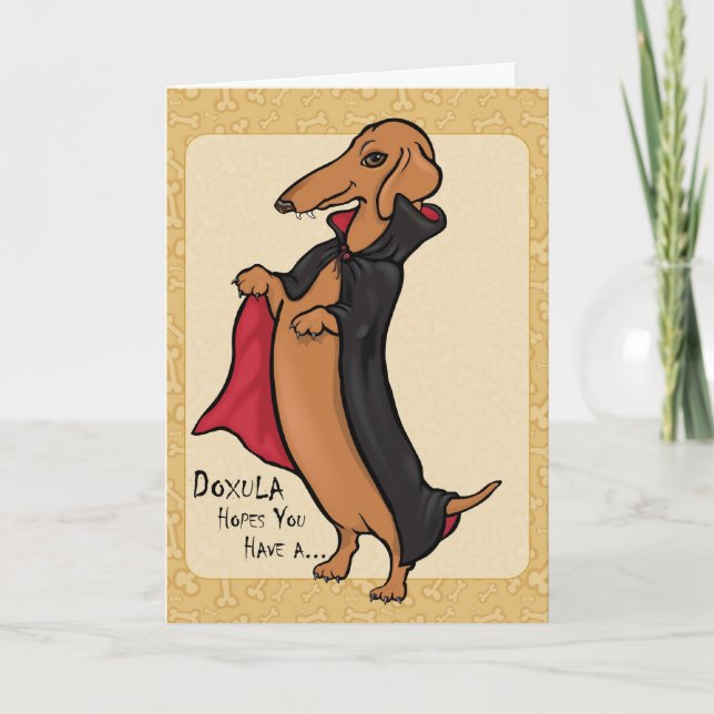 Dachshund Halloween Vampire Card (Front)