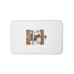 Dachshund Halloween Witch Broom Rides Shotgun Shir Bath Mat