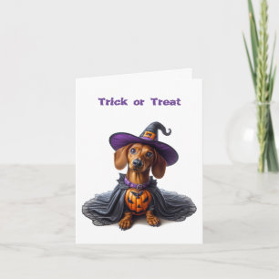 Dachshund Halloween Witch Folded Greeting Card