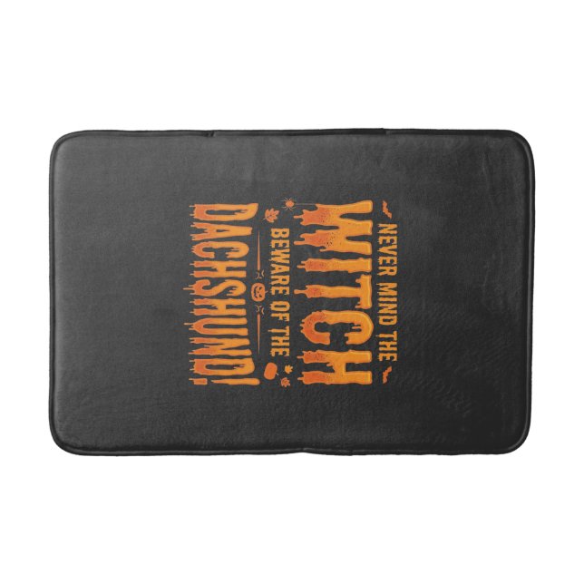 Dachshund Halloween Witch Warning Typography Vecto Bath Mat (Front)