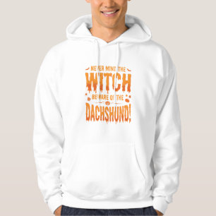 Dachshund Halloween Witch Warning Typography Vecto Hoodie