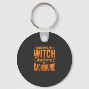Dachshund Halloween Witch Warning Typography Vecto Keychain