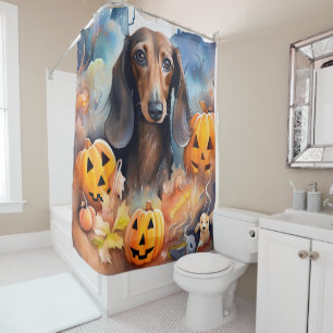 Dachshund Halloween With Pumpkins Scary
