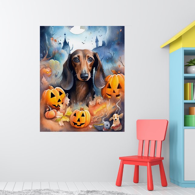 Dachshund Halloween With Pumpkins Scary Poster (Nursery 1)