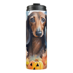 Dachshund Halloween With Pumpkins Scary Thermal Tumbler